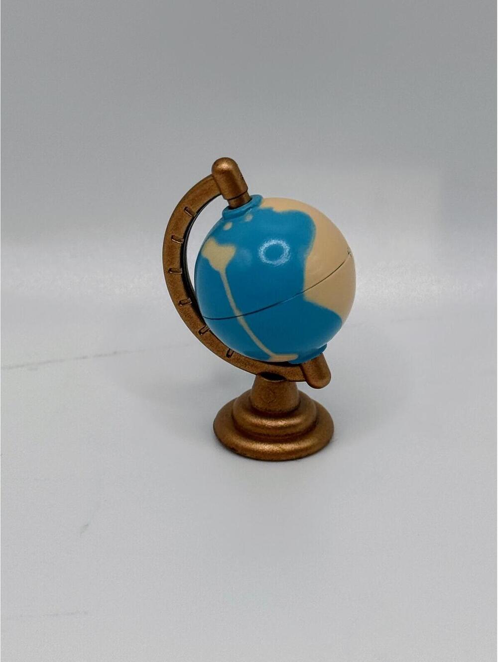 Miniature Plastic Doll House Globe Blue & Yellow w/ Brown Base 1.25" SPINS
